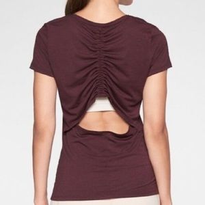 Athleta Encore Cinch Open Back Short Sleeve Top